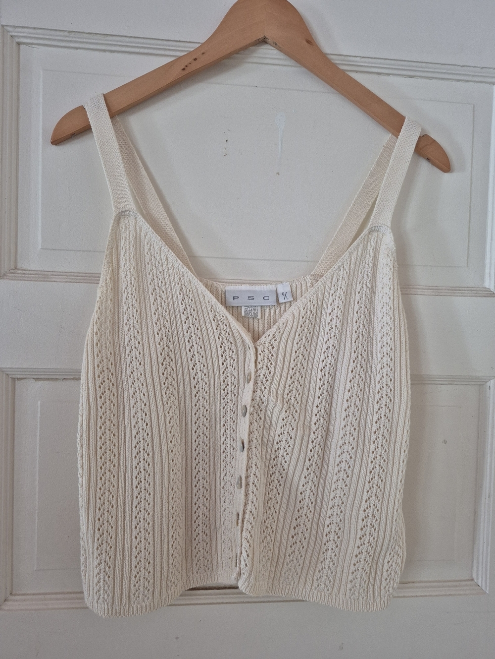 100% Cotton Pointelle Knit Tank Top By PSC Women's Large Cream Coloured